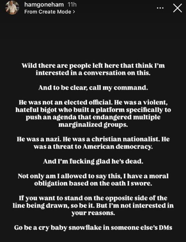 MostlyPeaceful's tweet photo. Meet US Navy Chief Hayes Barber. He is spreading the exact same far left rhetoric that led to the murder of Charlie Kirk. 

He says that he’s glad Charlie Kirk is dead. 

An American he swore to defend. 

He is an Extremist in Uniform and must be removed from service. https://t.co/IJYHe6Py2z