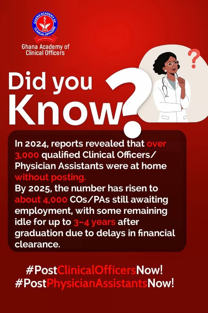 Physician Assistants plays a critical role in primary healthcare, serving far to reach rural communities. POST PHYSICIAN ASSISTANTS NOW #POSTPASNOW # postpasnow.
<a href="/mohgovgh/">Ministry of Health, Ghana</a> <a href="/tv3_ghana/">#TV3GH</a> <a href="/JoyNewsOnTV/">JoyNews</a> <a href="/Joy997FM/">Joy 99.7 FM</a> <a href="/GhanaPresidency/">Ghana Presidency</a> <a href="/JDMahama/">John Dramani Mahama</a>