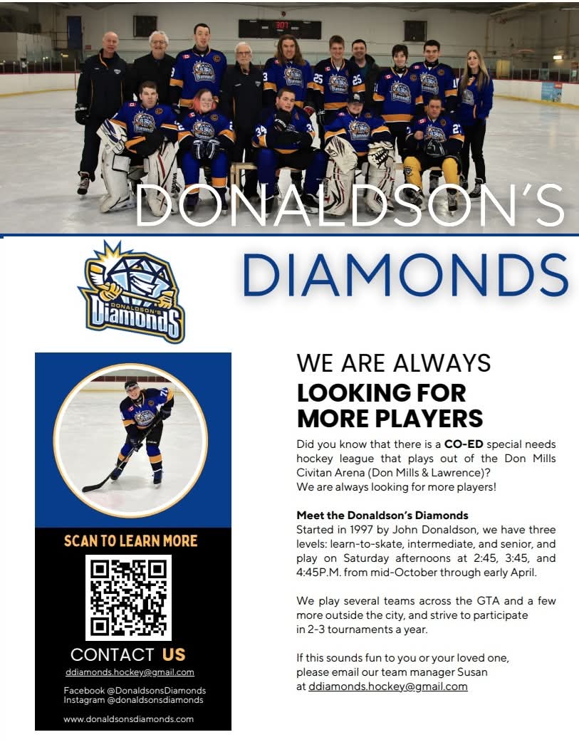 Great opportunity to play some ice hockey 🏒!  Email at ddiamonds.hockey@gmail.com