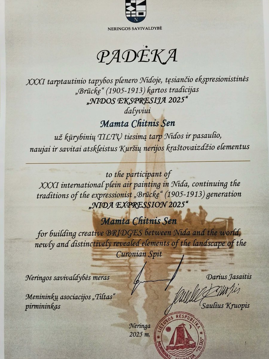 mamta37's tweet photo. And finally like all good things must come to an end the 31st Plein Air Workshops &amp;Exhibition  at Nida Lithuania too had its closing with a bang.  Meeting artists &amp; intellectuals from all over the world China, Italy, France, Belgium, Latvia etc was a learning experience. https://t.co/sntO1gXCwU
