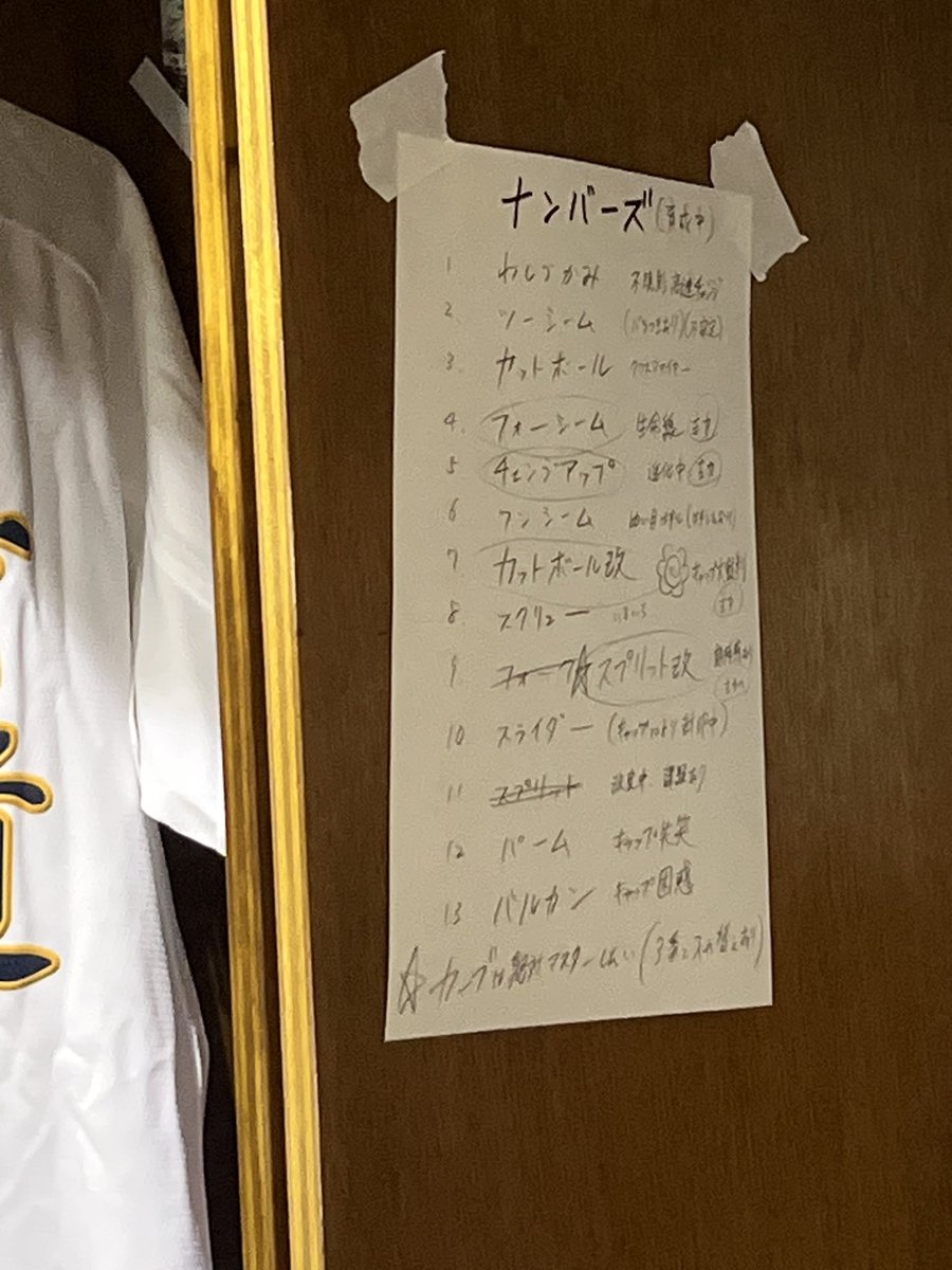 eijun’s numbers list has always been incomplete and the daiya exhibit gave us the whole thing :

“just grabbing, high speed”(cutter)
2-seam
crossfire cutter
4-seam
circle changeup 
one-seam
revised cutter
screwball
revised splitter
slider
splitter
palm ball
vulcan grip changeup