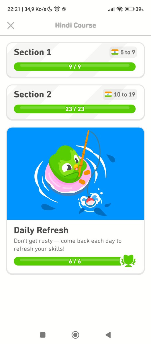 holitzko's tweet photo. Ce serait bien que Duolingo rajoute une section ou deux au cours de hindi qui me semble un peu trop concis, et ce même en utilisant l'intelligence artificielle. https://t.co/nn8JoQMon9