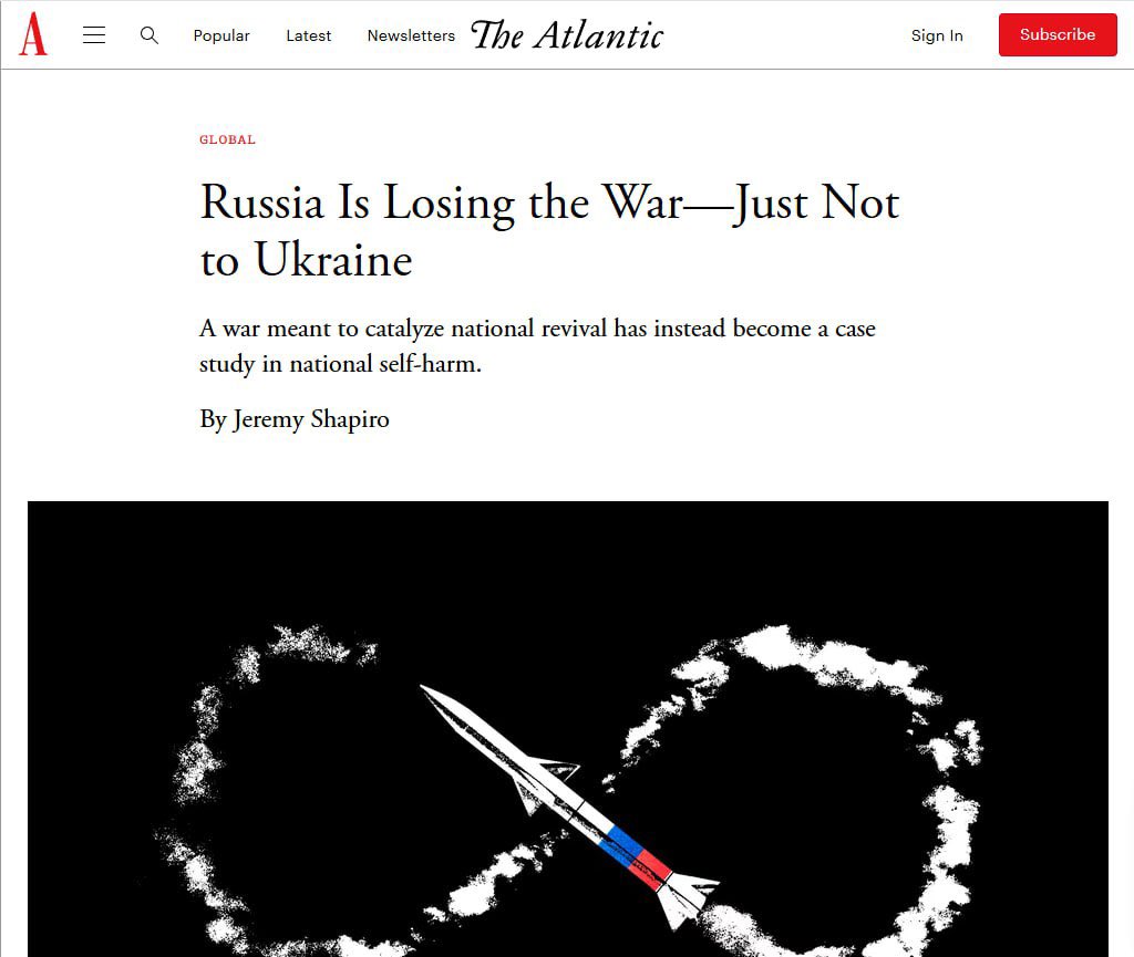 “Russia is destroying itself”?

The Atlantic claims Russia is a case of self-destruction: lost influence, collapsing economy, destroyed army, “united Europe.”

Scratch the surface — and this narrative falls apart.

Such articles are written to feed the “party of war,” justify