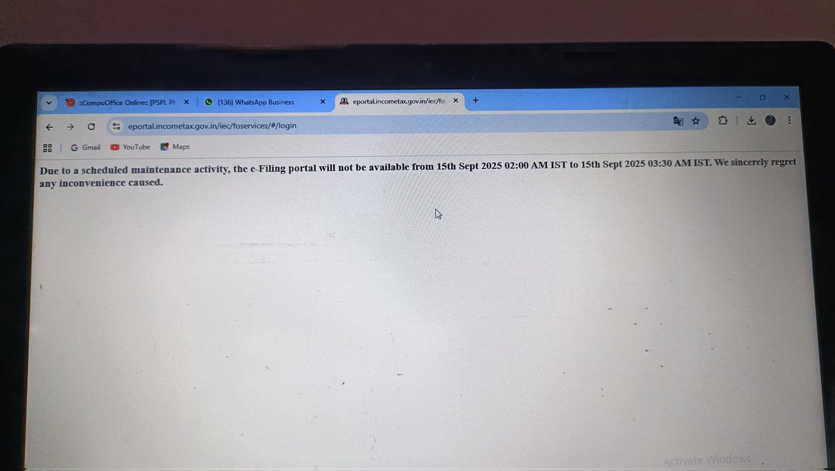 asativicky's tweet photo. #extend_due_dates_immediately
#extend_ITR_TAR_duedates 
#ITR 
For the last five days, the website has not been working in the day
So we do file into night
Now today is the last day and website under maintenance.
Mood off kar diya https://t.co/k8Et6qJy2y