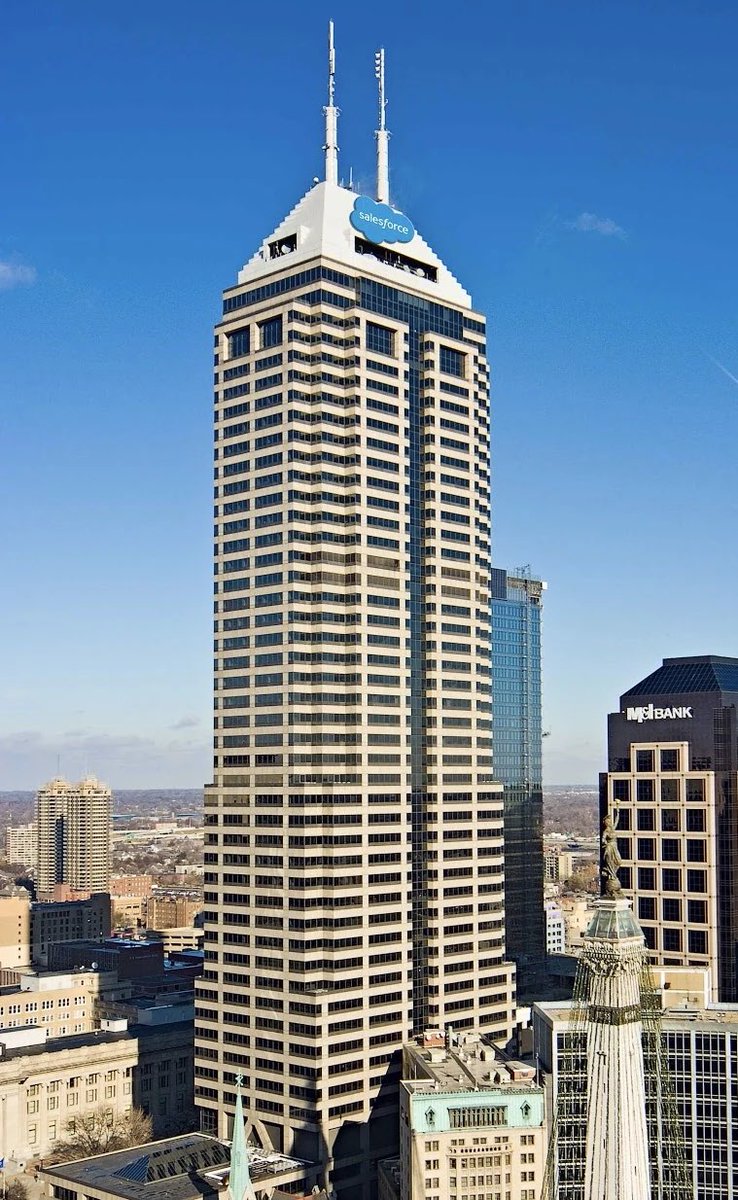 ghosttyped's tweet image. Salesforce Tower Indianapolis is the tallest building in Indiana 

It’s unique angled roof was heavily inspired by the Indiana war memorial, which in turn was inspired by the Mausoleum of Halicarnassus