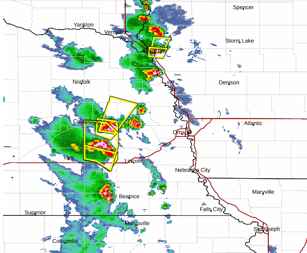Jasamsdestiny's tweet photo. Latest radar.  ALL storms are moving north or NE.  And newest warning for around here.
#Schuyler #Scribner #Dodge #Howells #Snyder, #Linwood #Rogers

Get the cars parked in the garage [if there's time] https://t.co/zm57DzHBup
