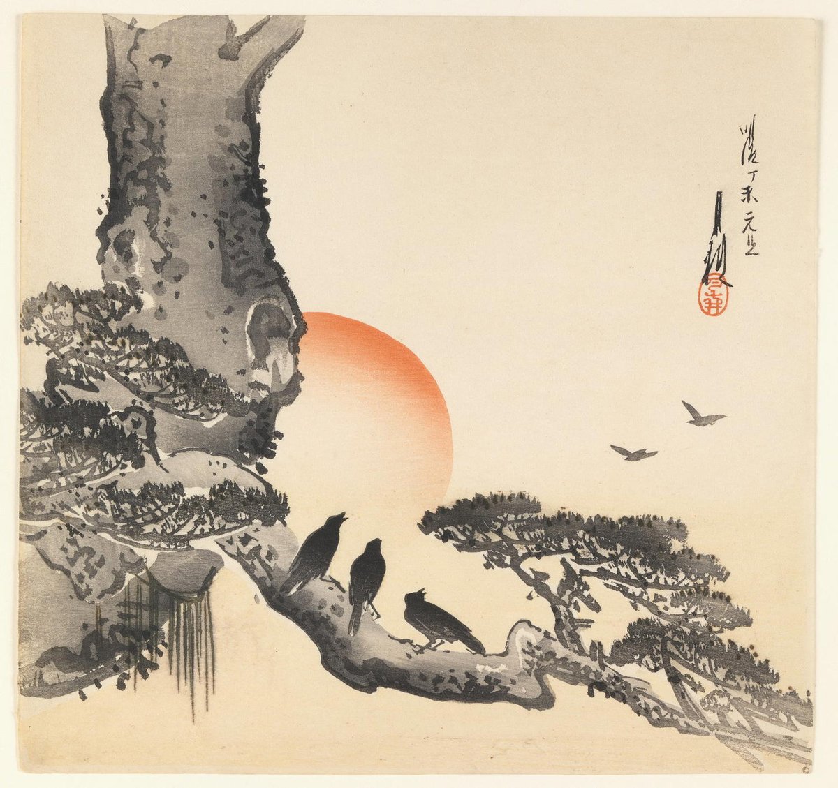JapanTraCul's tweet image. Crows at Sunset, by Ogata Gekko, 1890-1910