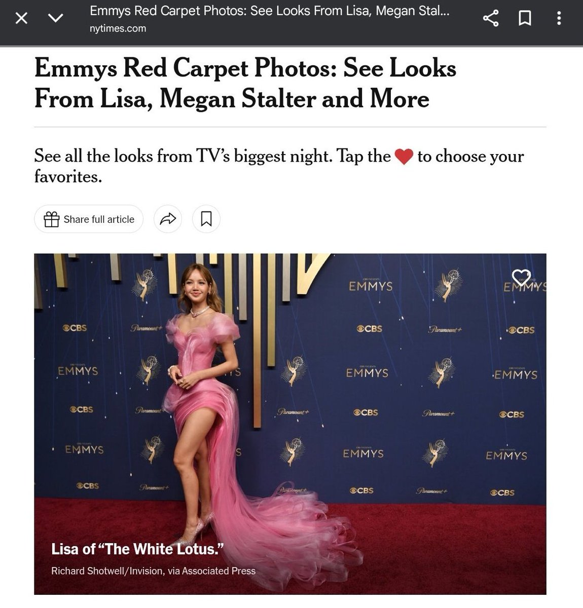 the_lisapopbase's tweet photo. NEW YORK TIMES @nytimes posted #LISA on the headline for Emmy looks. 

LISA AT EMMYS 2025
#LISAx77thEmmyAwards
#LISA #Emmys @wearelloud https://t.co/iCOvcgFiyu