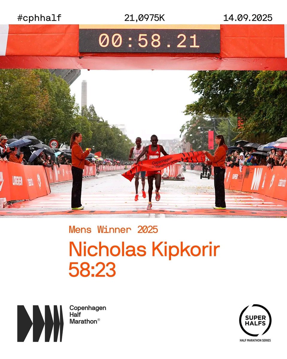 IkaikaSports's tweet photo. Nicholas Kimeli wins rainy #CPHHalf, Gilbert Kiprotich finishes 5th in 59:54. @adidasrunning @one4onesports #run #running #sport #sports #HalfMarathon #TeamAdidas #HereToCreate https://t.co/Nnyjf0zsfd