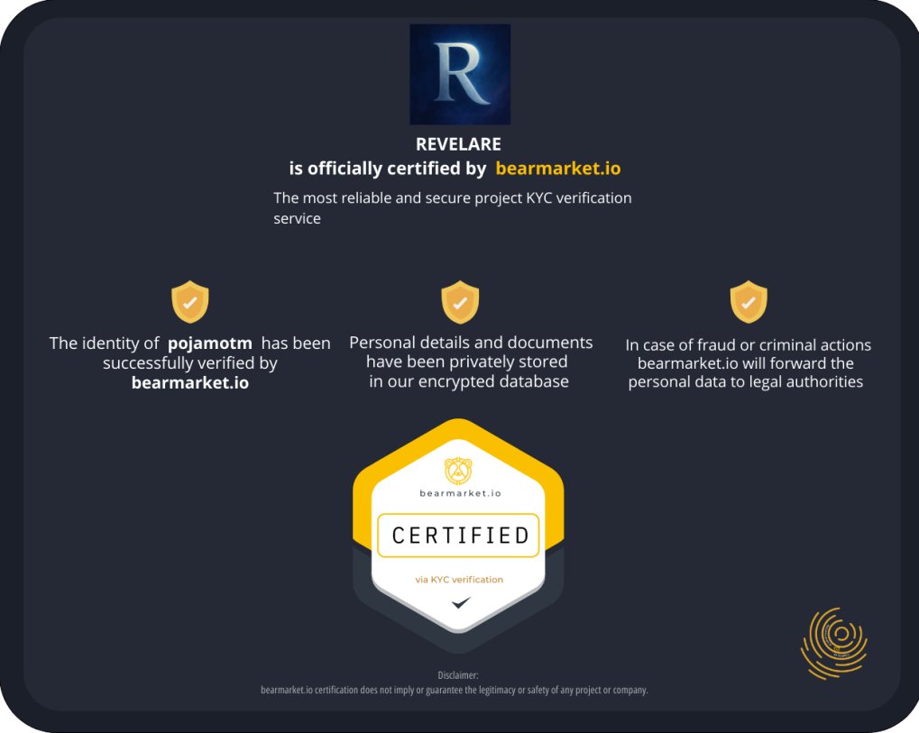 👏We are thrilled to tell you that <a href="/Revelarenft/">Revelare</a> is now accredited at bearmarket.io/doxxed/revelar…

✅<a href="/Pojamo1309/">Pojamo</a> has successfully completed a KYC &amp; Video Call with <a href="/Jimmer64812681/">$jimmer.ada🐻🐍</a>. ID 🔐

We really like what they are building and look forward to following Crypto Joe's news updates!