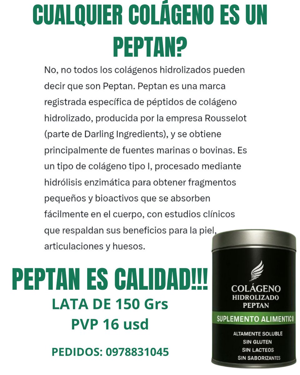 ivan196302's tweet photo. Amig@s incluir diariamente tan sólo 5grs de nuestro PEPTAN verán y sentirán sus beneficios!!!
Sin Gluten, Sin Azúcar, Sin Colorantes, Sin Saborizantes, Cero Grumos....PEPTAN es PEPTAN, la diferencia es notable!!! https://t.co/K36h2hgAXO