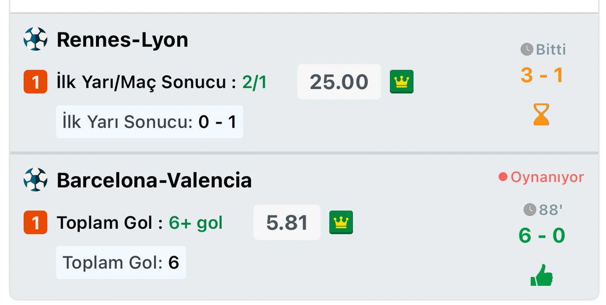 RiskSifir's tweet photo. YİNE HERKESE AÇIK YİNE MAÇTAN ÖNCE HA 😎

LYON 2/1 ✅
BARCA +6 ✅

145 ORAN AFİYET OLSUN 😎

BABALAR SÖZÜNÜ TUTAR 🔥

KUPONLAR YORUMA YEŞİLLENSİN X 😘 https://t.co/bSJ0J1oIZR