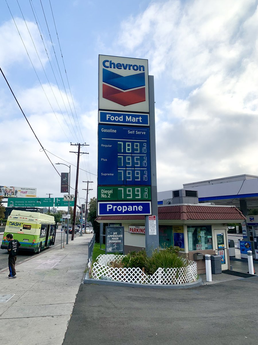 Gas price in California. This was near Union Station in downtown LA over the weekend. 
<a href="/GavinNewsom/">Gavin Newsom</a> <a href="/KarenBassLA/">Karen Bass</a> <a href="/KTLA/">KTLA</a> <a href="/latimes/">Los Angeles Times</a>