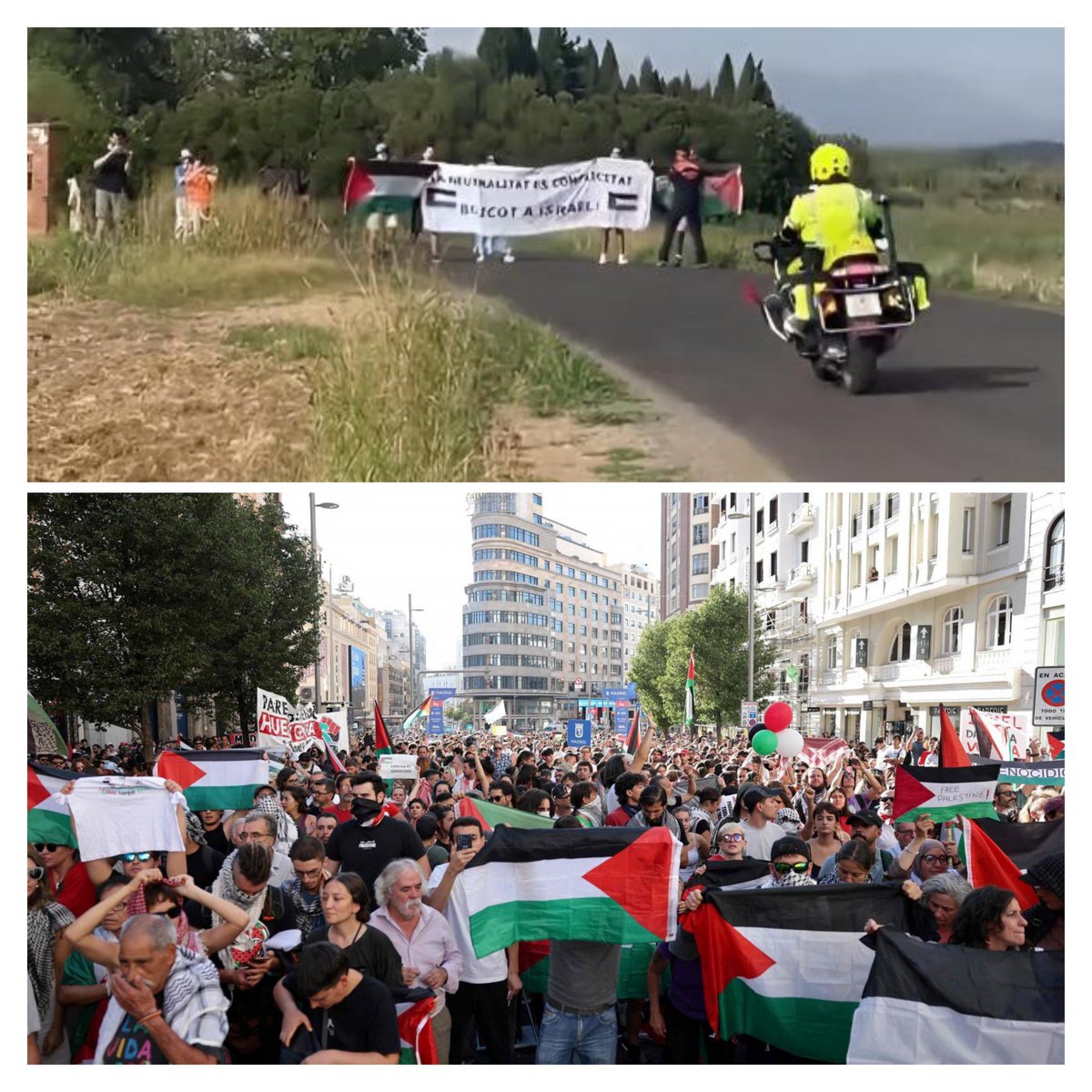 Aníbal Garzón 🌎 (@anibalgarzon) on Twitter photo Empezaron 5 personas en Figueres (Cataluña) al inicio de la Vuelta a España encenciendo la chispa manifestándose contra la participación de Israel y en solidaridad con Palestina, y se multiplicó por muchas ciudades acabando miles y miles al final en Madrid. ¡Así es la lucha! Empezaron 5 personas en Figueres (Cataluña) al inicio de la Vuelta a España encenciendo la chispa manifestándose contra la participación de Israel y en solidaridad con Palestina, y se multiplicó por muchas ciudades acabando miles y miles al final en Madrid. ¡Así es la lucha!
