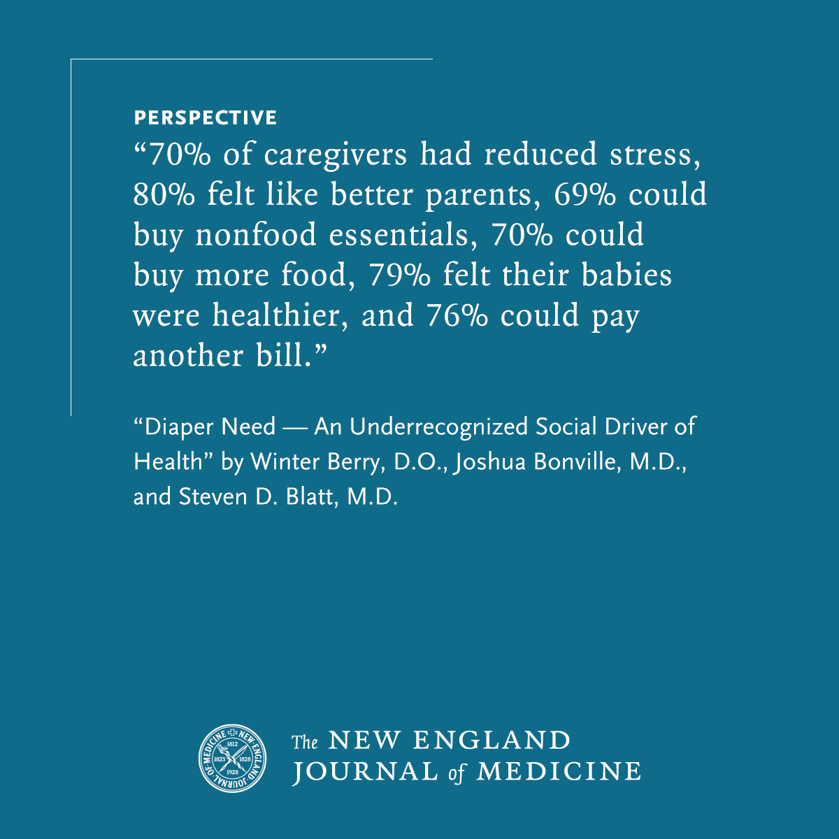 NEJM's tweet image. Efforts toward Equity: Diaper Need — An Underrecognized Social Driver of Health nej.md/3UX7ea5 

#MedicalEthics #DEI