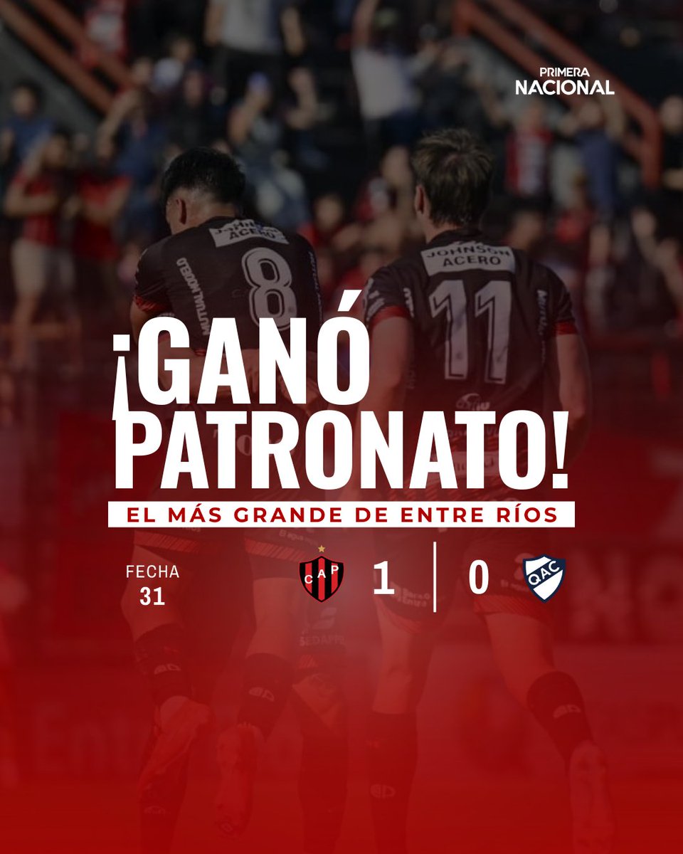 ⚽️ ¡FINAL EN EL GRELLA!

✅️ ¡¡¡GANÓOOOOOO #PATRONATO!!!

El Rojiné se impuso ante Quilmes por 1 a 0 con un golazo de Juan Barinaga

#VamosPatrón 🔴⚫️💪🏾