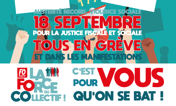 fodgfip's tweet photo. A la DGFiP aussi, les sacrifices ça suffit ! Toutes et tous en grève et dans les manifestations pour réussir le 18 septembre et construire la suite.
https://t.co/qQrAKkuhIL 
#LaForceDuCollectif https://t.co/ayQzOQEdS3