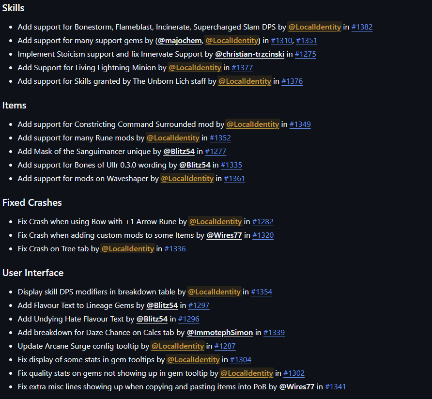 Localldentity's tweet image. PoB v0.12.0 is out
Deflection
New Spectres
Support for a bunch of gems
( Supports + Channelling skills)
Support for a lot of tree nodes ~200+
(Ballista, Companion, gem bonus, minions, sprinting, luck and heaps more)
Abyss Timeless jewel keystones
Damage conversion
+ tons of fixes