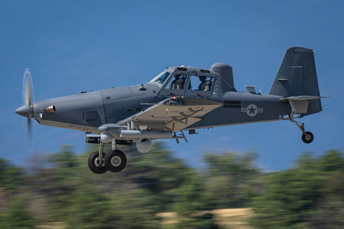 JAKAL99, an OA-1K Skyraider II from the 137th Special Operations Wing out of Will Rogers Air National Guard Base lands at Peterson SFB.

The OA-1K is a modern, crewed light attack aircraft designed for SOCOM to provide close air support, precision strike, and ISR.
