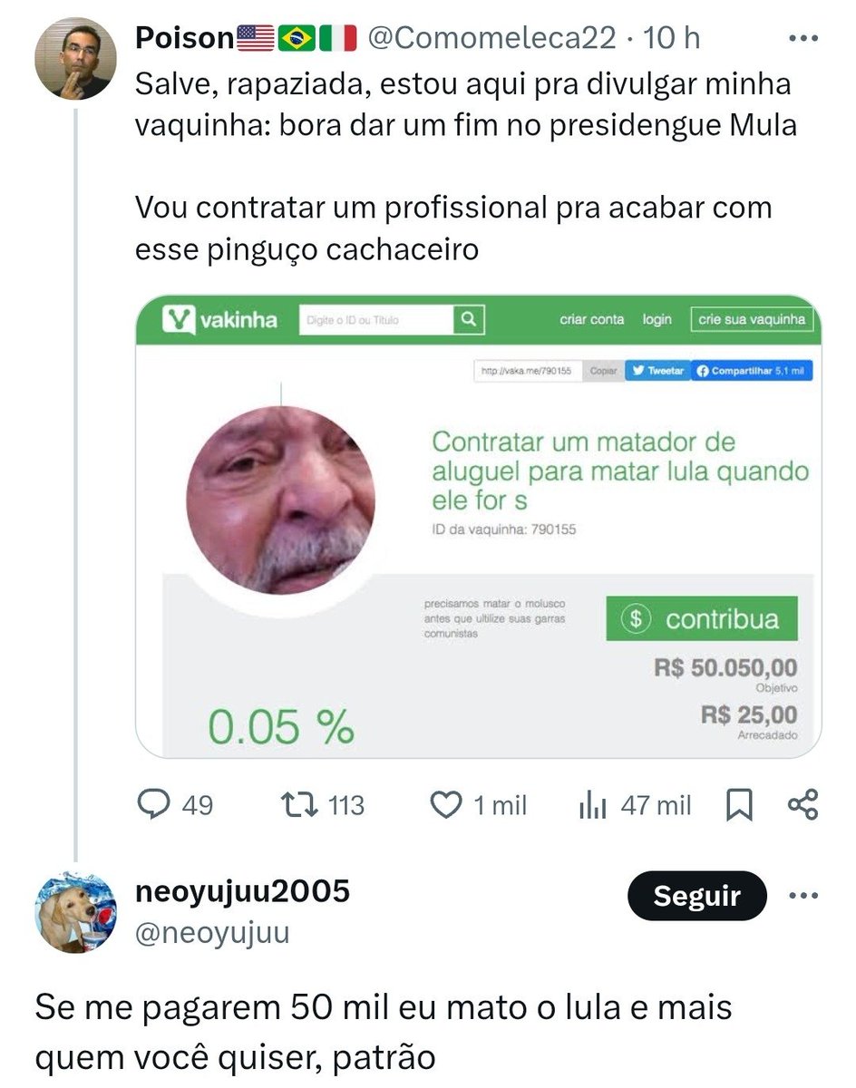vinicios_betiol's tweet photo. É o mesmo grupo que criou uma vaquinha pra assassinar o presidente Lula. Agora o Nikolas Ferreira está lá interagindo com um dos membros e incentivando ataques a quem o critica. Não estou dizendo que o Nikolas Ferreira tem conhecimento dos crimes, mas tudo o que foi exposto aqui precisa ser investigado.