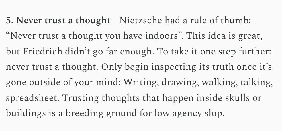 A lesson for overthinkers:

Never trust a thought.