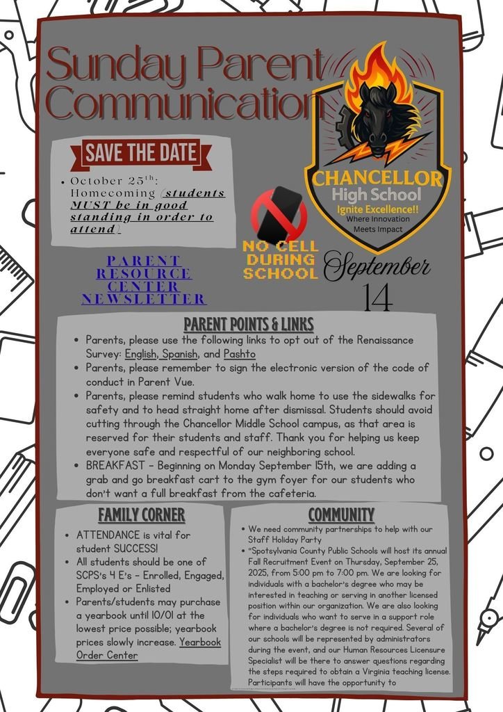 Sunday Communication 9/14/2025

Please check the website or your email for details and links.