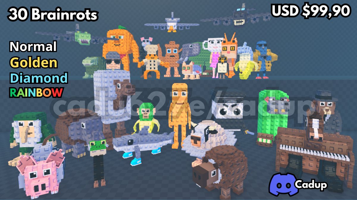 cadu627e's tweet image. 🧠 Brainrot Pack RIGEED!
💎 30 Brainrots • 4 Variants Each
✨ Normal | Golden | Diamond | Rainbow
📦 120 unique assets – fully organized
🎯 Ready to use for your projects
💵 $99.90 USD
📩 DM: cadup
#roboxdev #studio #studiobuild #brainrot #robloxbrainrot