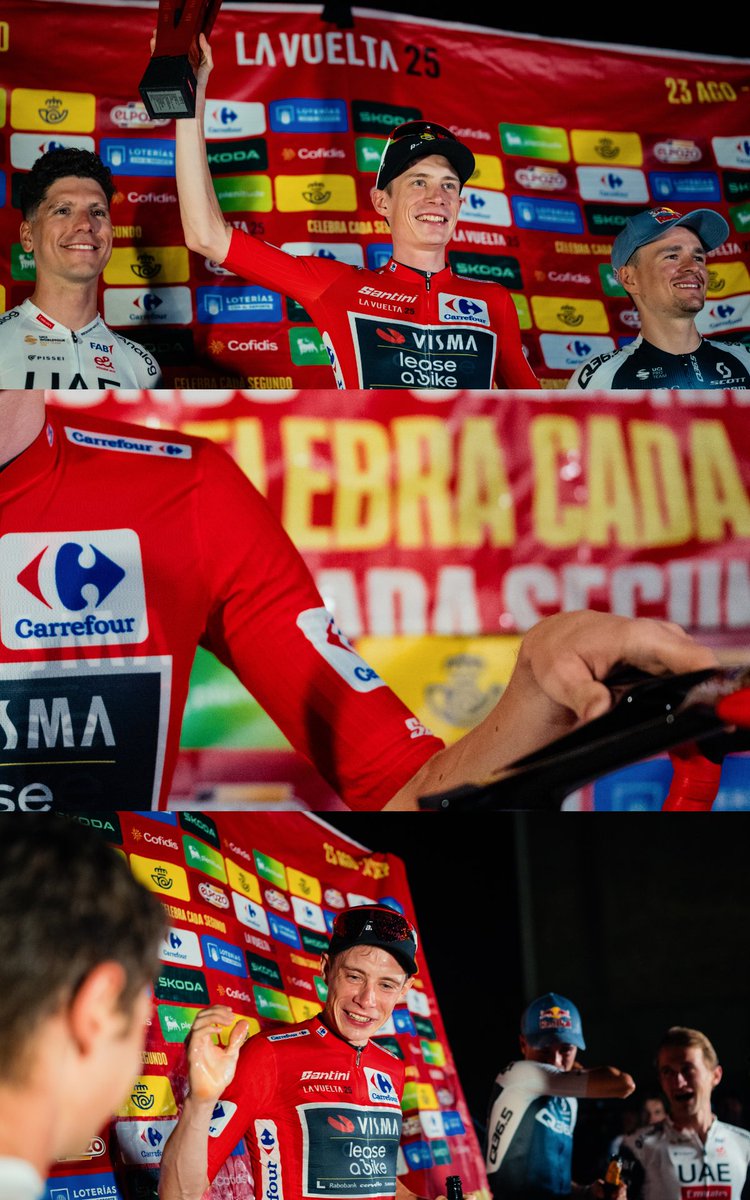 vismaleaseabike's tweet photo. 🇪🇸 #LaVuelta25

Hats off to this fighter, 𝐉𝐨𝐧𝐚𝐬 𝐕𝐢𝐧𝐠𝐞𝐠𝐚𝐚𝐫𝐝. 🎩

Sometimes numbers and victories don’t tell the whole story. Sometimes it’s about the journey, the moments when no one is watching, the days spent far from home, away from everything familiar, alone with your bike and your own willpower. Today, September 14, 2025, is one of those days. Jonas Vingegaard wins the Vuelta a España, his third Grand Tour after two Tour de France victories, once again proving why he is a champion in everything he does.

It has been 529 days since Jonas crashed hard in the Basque Country. Days full of recovery, full of training, full of trying and getting back up again. Twice he has already fought like a lion in the Tour de France, giving everything he had, falling and rising each time. But today, we see the true result of all that quiet, relentless struggle: a rider back on the top step of the podium, more determined than ever.

This Vuelta is more than a victory. It is a story of resilience, of never giving up, of the ability to keep believing in yourself even when times are tough. For three weeks, he showed what it means to be a leader, for himself and for his team. A memorable Vuelta in many ways, but one that no one can ever take away from Jonas.

Winning never gets easy. Every victory must be earned again. And this one, Jonas, is magnificent. Because of your talent, because of your team, but above all because of you: your perseverance, your focus, and your heart.

Today, we celebrate more than a jersey or a podium. We celebrate a champion who shows what it means to fight, to grow, and to triumph, even when the path is hard. Congratulations, Jonas. You are the more than deserved winner of the 2025 Vuelta a España. ❤️

𝐘𝐨𝐮𝐫 𝐓𝐞𝐚𝐦. 💌