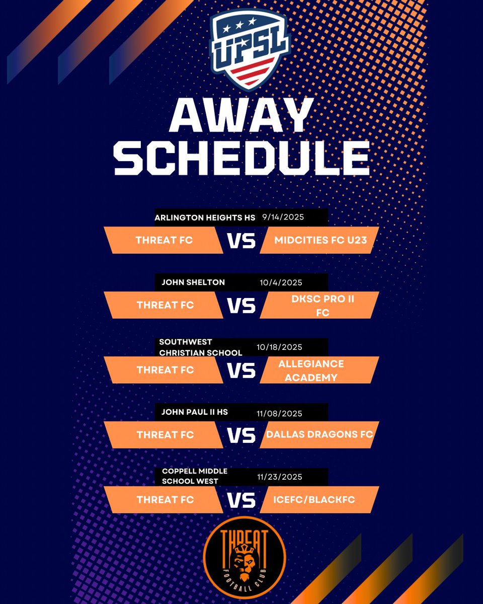 ThreatFC's tweet photo. Here is our @UPSLsoccer season schedule! #threatfc #TITFC #UPSL https://t.co/lJwL5nZPcA