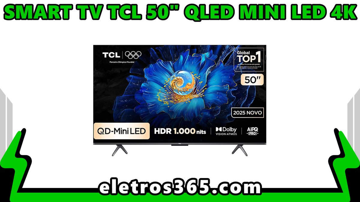 eletros365's tweet image. 00054 Smart TV TCL 50” QLED Mini LED 4K 50C6KS: Cor Preto, 50” Polegadas, C6KS GOOGLE TV, DOLBY VISION, ATMOS, HDR10+, Wi-Fi dual band e Bluetooth integrados, HDMI 2.1 Comando de voz à distância, Google Assistente... eletros365.com | #Eletrodoméstico #TCL #Qled #TV