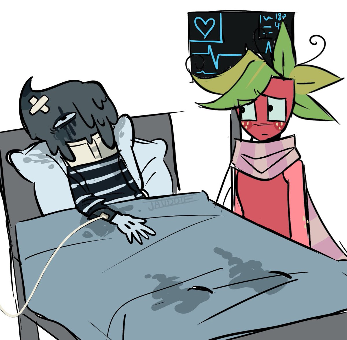 🚨BREAKING NEWS🚨
Blot has been found ALIVE in his hospital room after 2-day unconsciousness, 
"I didn't expect him to survive that, to be honest." -Dr. Sprout Seedly

#dandysworld #dandysworldfanart