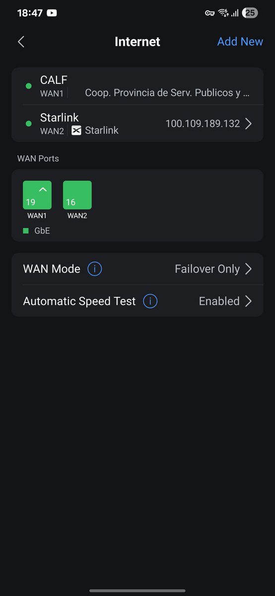 Finally: redundant internet. Main internet provider is through fiber and Starlink as a backup