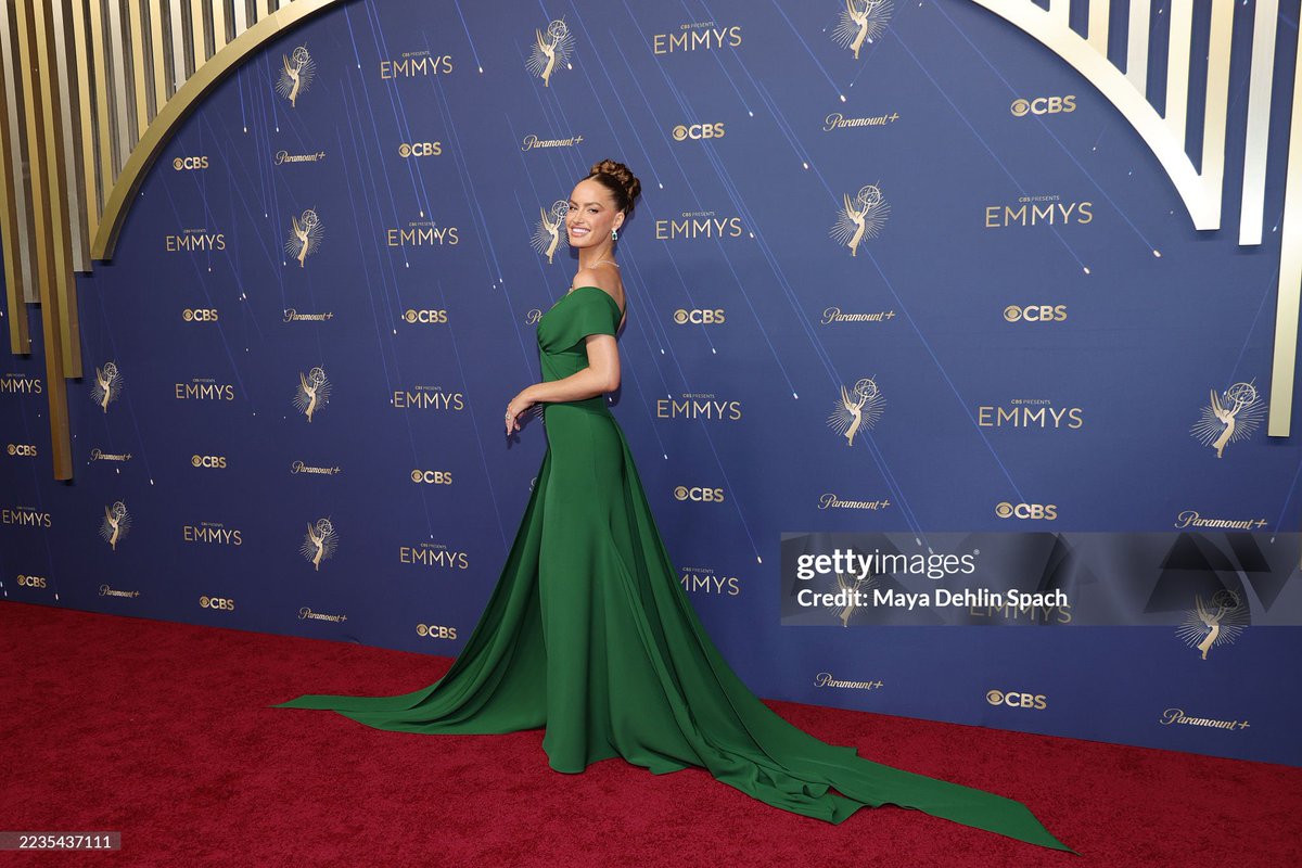 Haley Kalil, wears Marc Bouwer Couture at the 2025 Emmy’s red carpet arrivals