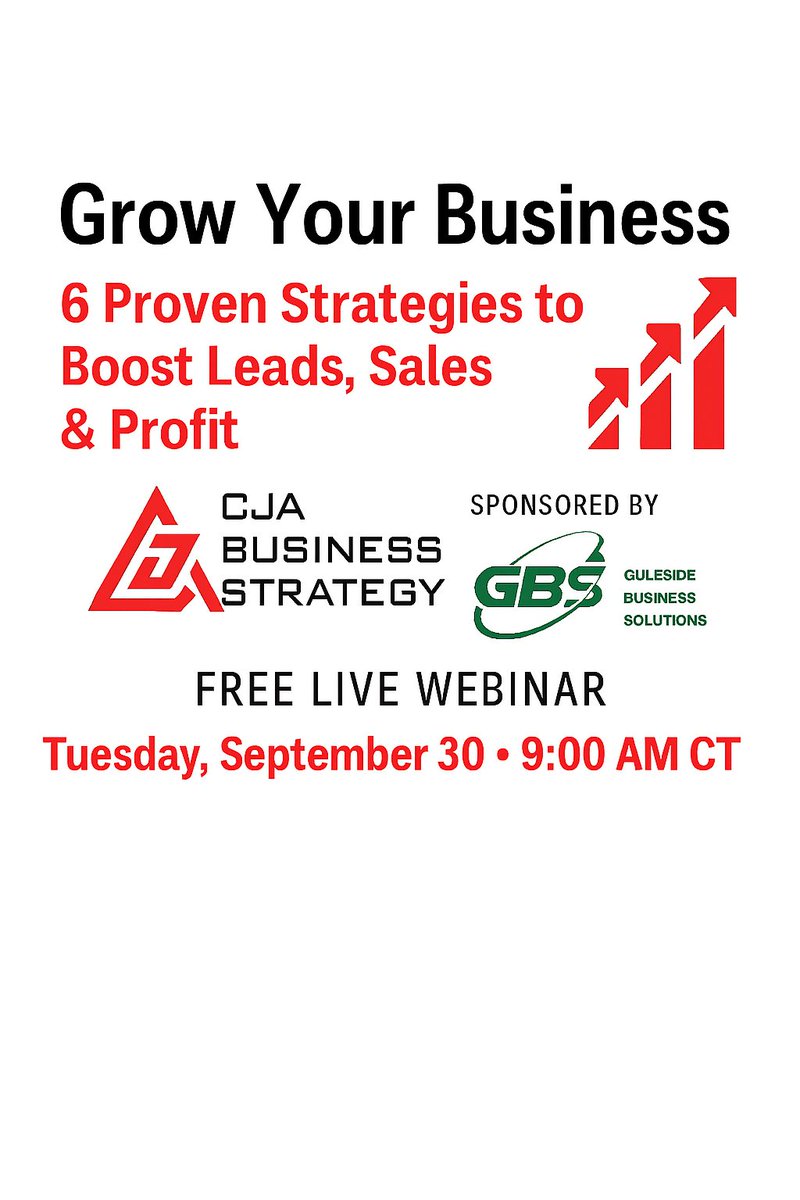 Only one business per industry will be represented. Share and learn without reservations. Register today! It’s FREE. Complimentary Business Strategy E-book for every participant. cjastrategy.com/webinar