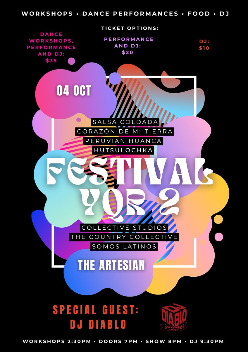 Don't miss Festival YQR 2, an all ages event! This event will bring vibrancy and flavors from Latin America 💛🎶🌮🎧💃

Saturday, Oct 4 🎟 shorturl.at/UyJX3

● 2 dance workshops starting at 2:30pm
● Dance performance at 8pm
● DJ at 9:30pm