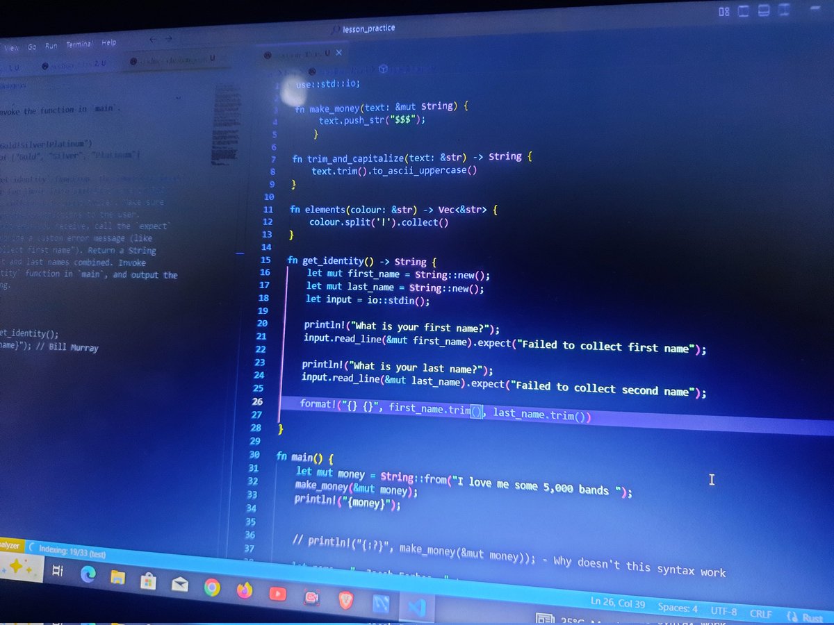eazicoder's tweet image. ✅️ Day 8
> Spent time going through lesson on Strings.
> Looked at some common methods we can use on Strings.
> I wrote a syntax that would collect user's input using the input_output submodule gotten from std::io;
Today was productive 😌
#Rust🦀 #BuildingInPublic