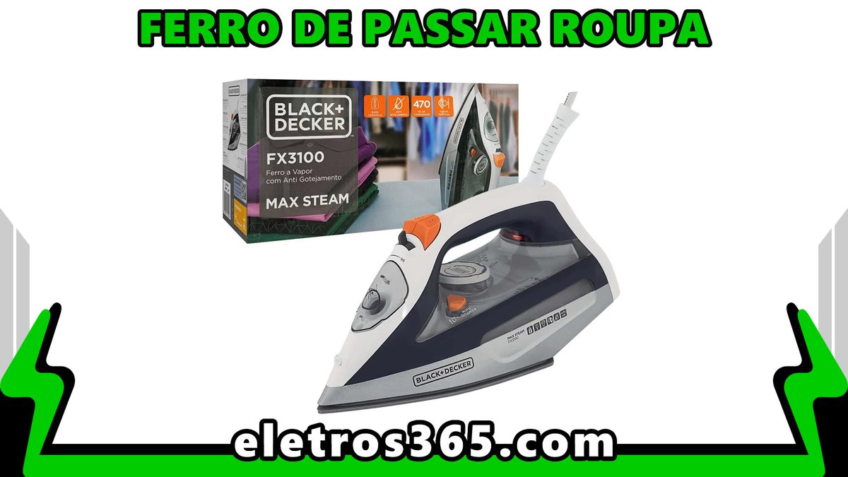 eletronicos365's tweet image. 00057 Ferro de Passar Roupa BLACK+DECKER: Com Vaporizador INTEGRADO, Sistema Antigotejamento, Cor Preto, Cinza e Branco, Modelo FX3100, 110V, Sistema de antigotejamento e Sistema autolimpante... eletros365.com | #Eletrodoméstico #BlackDecker #FerroDePassar