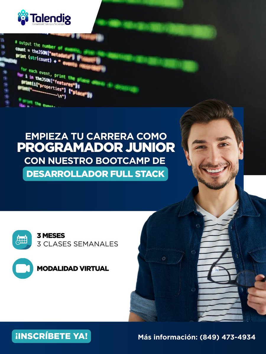 talendigrd's tweet photo. 💻 ¿Quieres dominar frontend y backend en solo 3 meses?

En nuestro Bootcamp de Desarrollador Full Stack aprenderás con proyectos reales, 100% online y acompañado por instructores expertos.

🚀 Conviértete en el profesional que las empresas buscan.

📲 https://t.co/q3WJp20VSD https://t.co/zEBOyUItzt