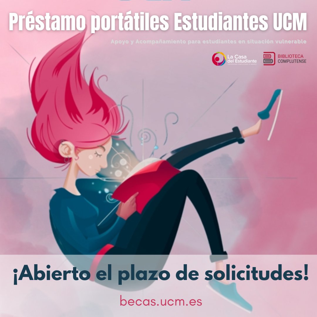 💻 Disponible el préstamox curso de equipos informáticos si lo necesitas para continuar tus estudios.

🤝 Este programa está pensado para estudiantes en situación vulnerable.

🔗 Más info y formulario  en 👉 ucm.es/la-casa-del-es…