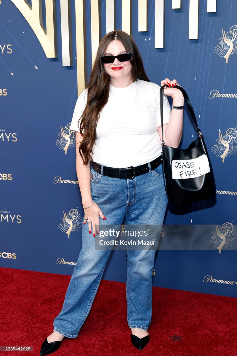 nocontxthacks's tweet image. Megan Stalter attends the 77th Primetime Emmy Awards.
