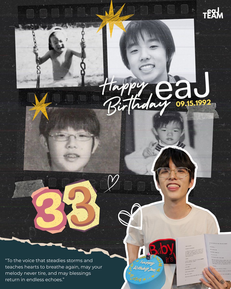 eaJ_TEAM's tweet photo. Happy Birthday, Capt, @eaJPark ! 

As the years pass, you continue to grow, dedicating yourself to your music while embodying kindness in all you do. 

Your sincerity resonates through every song and stage, speaks louder than words. The love and prayers of countless people surround you, give you strength and unwavering faith. 

Our wish remains: may goodness always be present in all days, blessings illuminate your path, and faith shield you from harm and distress. 

God be with you always 🎂

With ❤️,  
eaJ TEAM

#GoldeneaJ33 #HappyeaJDay #eaJPark