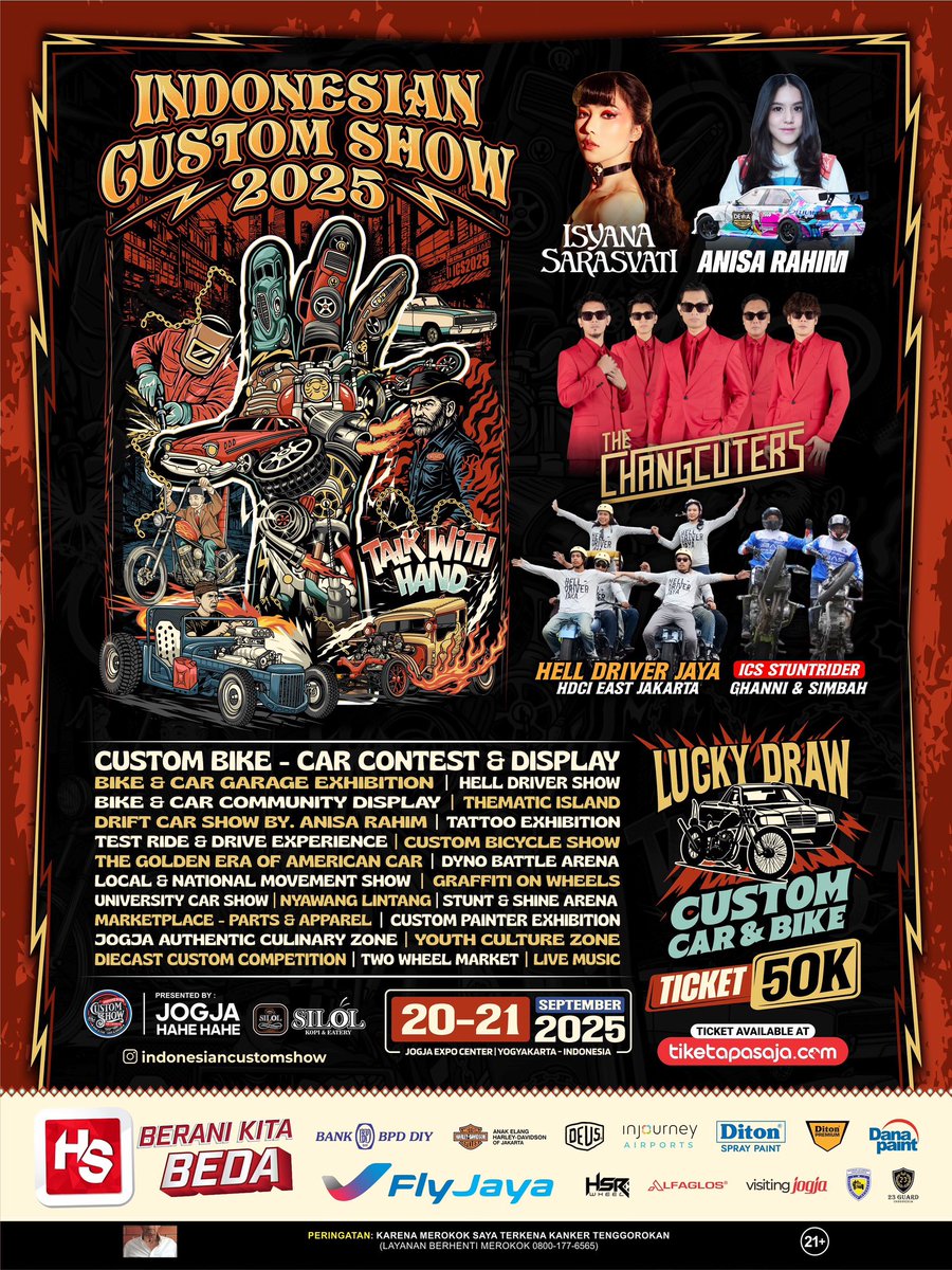 event_Jog's tweet image. 🔥Indonesian Custom Show 2025 bakal hadir lagi⚡️

Lebih liar, lebih seru, lebih meledak!🔥
📅 20-21 September 2025
📍 Jogja Expo Center — Yogyakarta

Get your tiket now!
See you at Indonesian Custom Show 2025⚡️

#ICS2025 #IndonesianCustomShow2025 #TalkwithHand