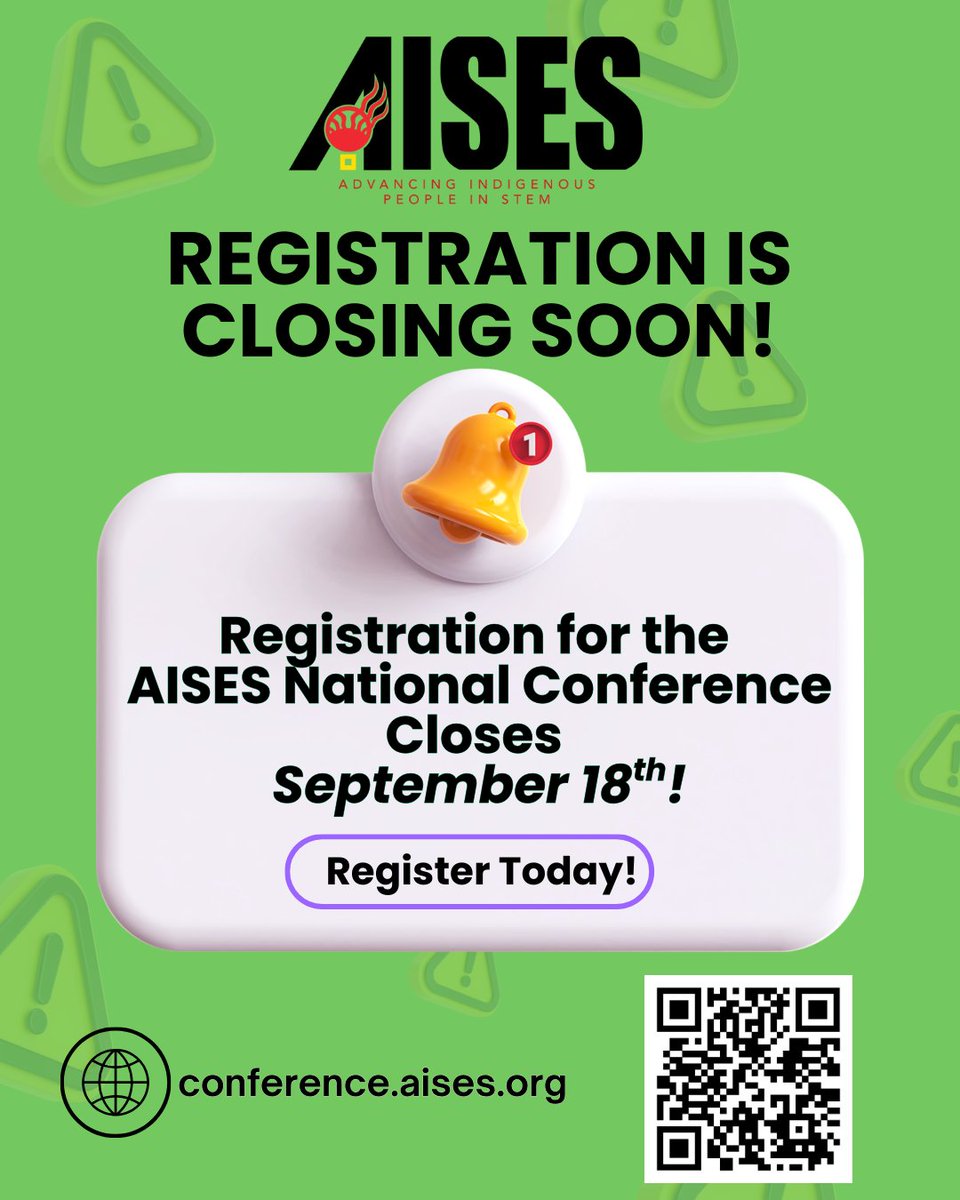 The 2025 AISES National Conference is almost here and registration will close September 18th! Don’t miss your opportunity to network with other Indigenous STEM students, professionals and meet leaders from organizations and businesses that are leading the way in STEM. Register