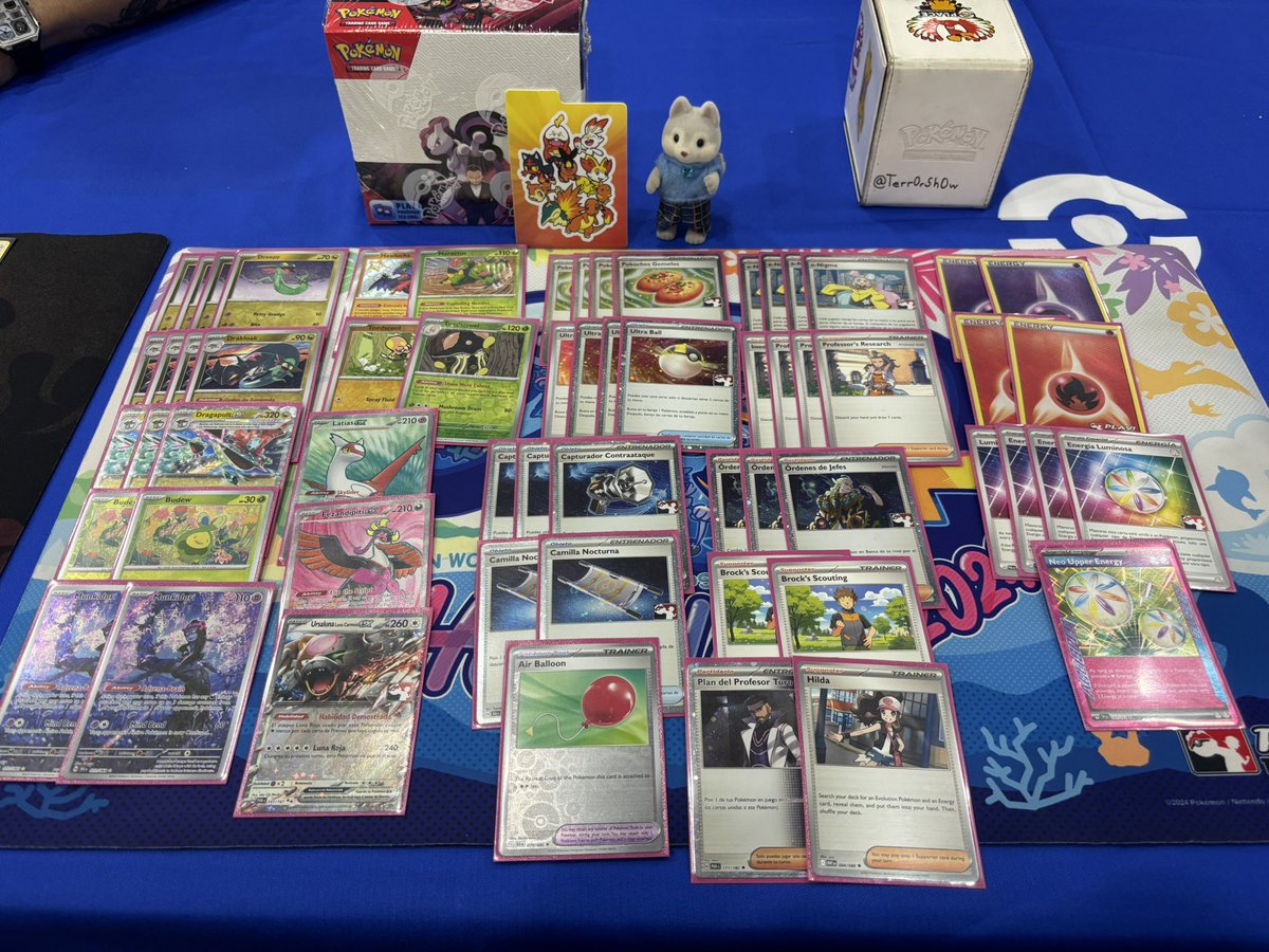 Terr0rSh0w's tweet photo. 80th in Monterrey regional
8-3-2
Here is the full post 

I decided to play this deck because I had a quick talk with @marcoci37924707 and he told me that there would probably be a lot of Gholdengo/Joltik, so that night @widest182 and I set about building the deck with the aim of encountering a lot of Gholdengo, Gholdengo/Joltik, and Raging Bolt. That's why we decided to play Toedscruel. Unfortunately, David had bad hands in several games and couldn't make it to day two. Toedscruel was the MVP in several games. The deck can be polished a lot, and I needed more testing to see those possible changes earlier. I would have liked to include a Super Rod and a second Toedscool. Other than that, it was fine.

I was very happy to meet up with several friends and make new friends with some of my rivals, even though my typloshion rival ruleshark me, but that's part of the game.

Ignore that in my picture I was in table 72, I reached the table 8. :o

+ 80 cp
+ 1 booster box