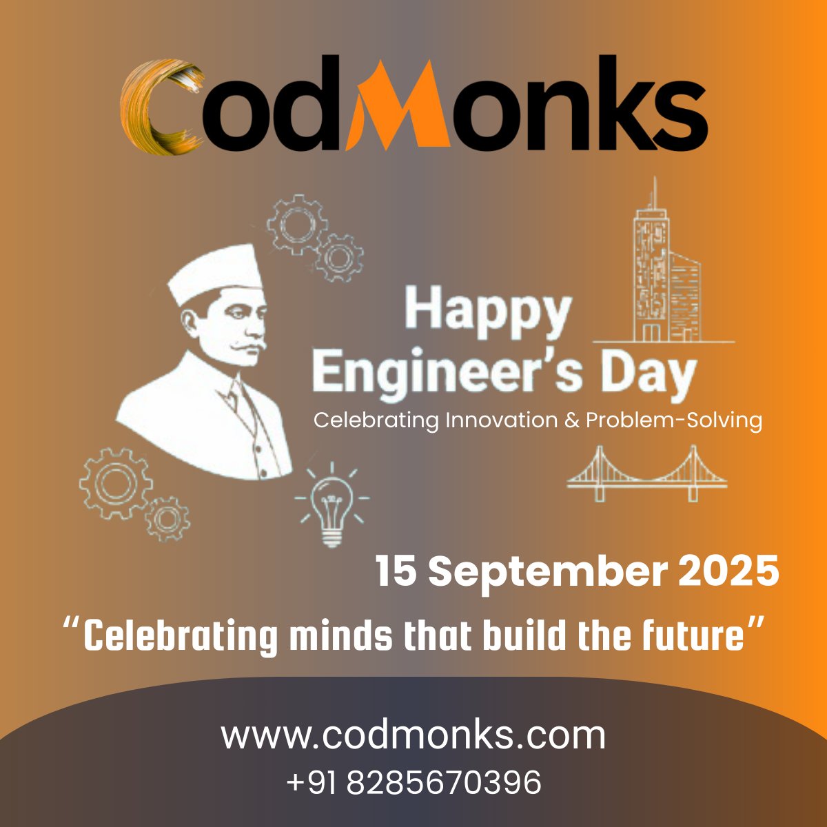 codmonksTech's tweet image. Happy Engineer’s Day!
Celebrating the brilliant minds who design, innovate, and build the future.
#EngineersDay #Technology #ProblemSolving  
#EngineeringTheFuture #SirMVisvesvaraya #HappyEngineersDay #FutureBuilders #TechCommunity #EngineeringExcellence #Innovation #CodMonks