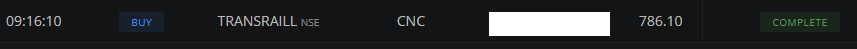 TradeologyD's tweet photo. Long #transraill 
#newpositions 

#StocksToWatch #StocktoBuy #INTRADAY #swingtrade #StockMarket #trading https://t.co/YQfeZjiDOy