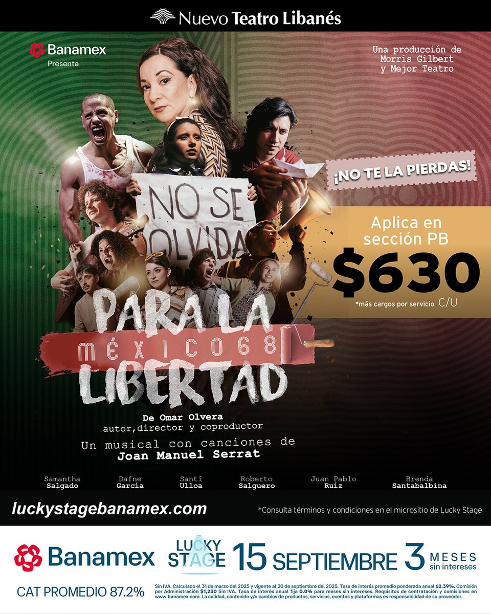 Para La Libertad. México 68 (@plalibertadmx) on Twitter photo Aprovecha los beneficios exclusivos que <a href="/banamex/">Banamex</a> tiene para ti y celebra el mes patrio con una historia que te conmoverá en #ParaLaLibertad: México 68 🔥.
🍀 Lunes de #LuckyStage
🤍 #ExperienciasBanamex
✅ Boletos a $630.00 c/u
🎟️ bit.ly/LuckyStagePLLL… Aprovecha los beneficios exclusivos que <a href="/banamex/">Banamex</a> tiene para ti y celebra el mes patrio con una historia que te conmoverá en #ParaLaLibertad: México 68 🔥.
🍀 Lunes de #LuckyStage
🤍 #ExperienciasBanamex
✅ Boletos a $630.00 c/u
🎟️ bit.ly/LuckyStagePLLL…
