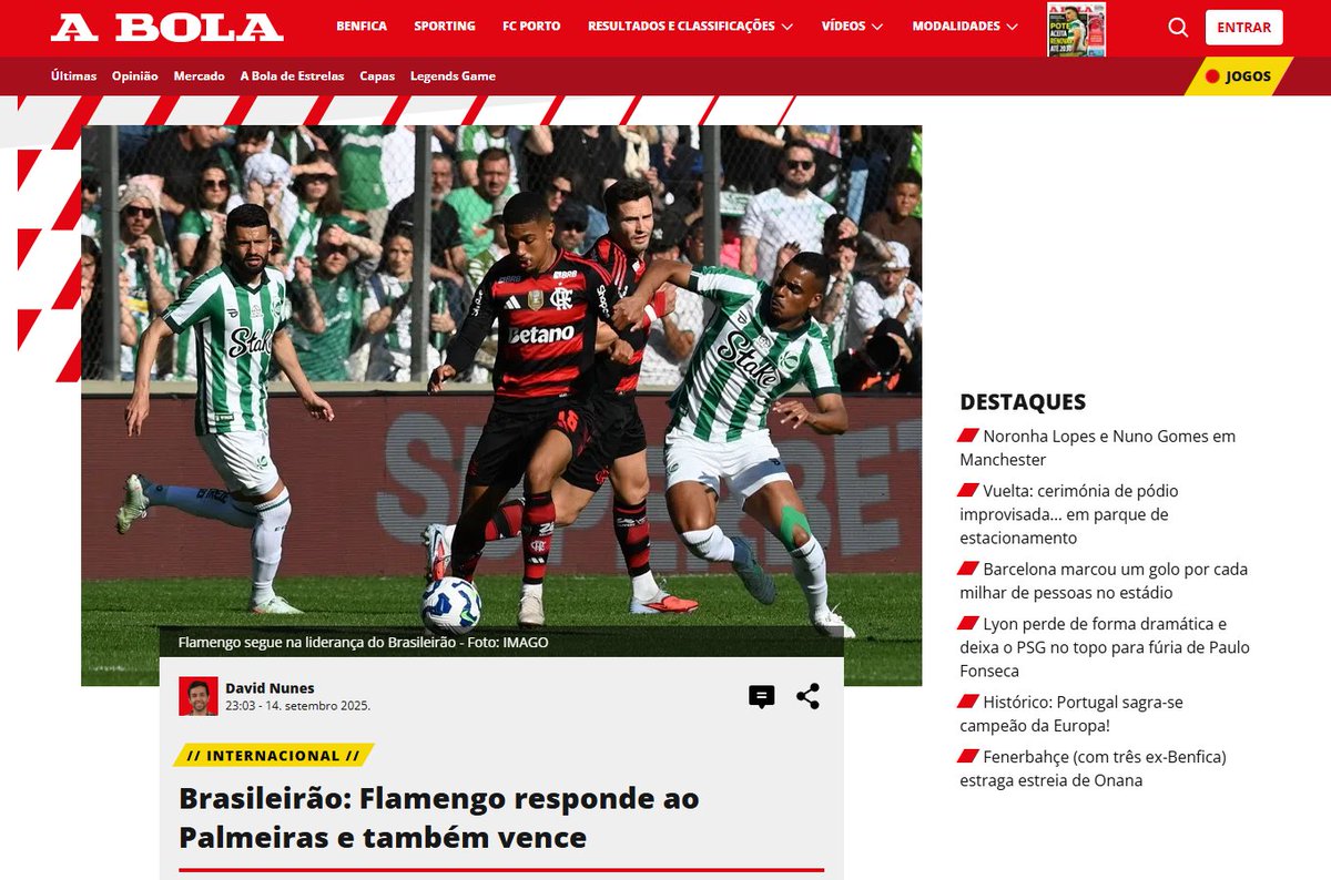 Imprensa da Europa destaca 'resposta' do #Flamengo ao Palmeiras no Brasileirão: