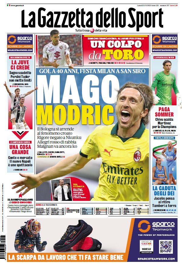 La #primapagina della Gazzetta di oggi
MAGO MODRIC