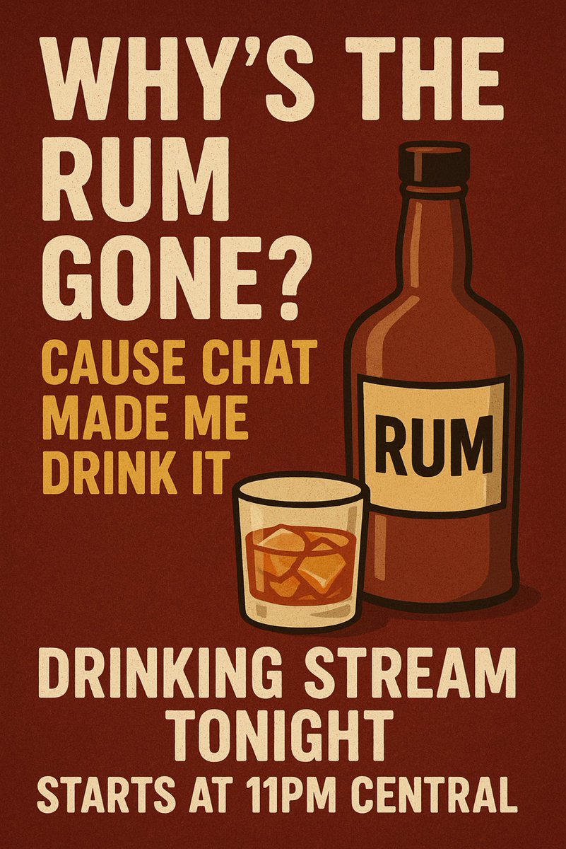 TTVMOTA's tweet image. 🍹 Why’s the rum gone? 👉 Cause chat made me drink it!
🔥 Drinking stream TONIGHT — come hang out, vibe, and see where the night takes us. ⏰ Starts at 11PM Central 📺 Don’t miss it!
#DrinkingStream #TwitchCommunity #WhyIsTheRumGone